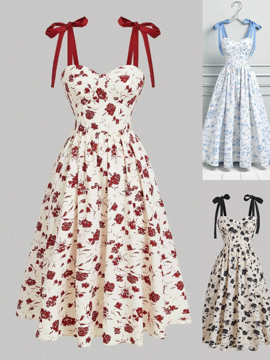 Floral Print Lace-up Shoulder Dress