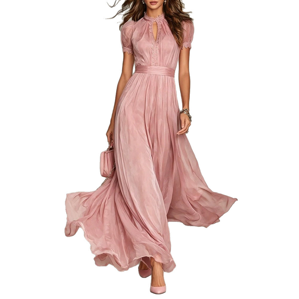 Elegant Lace Collar Chiffon Dress