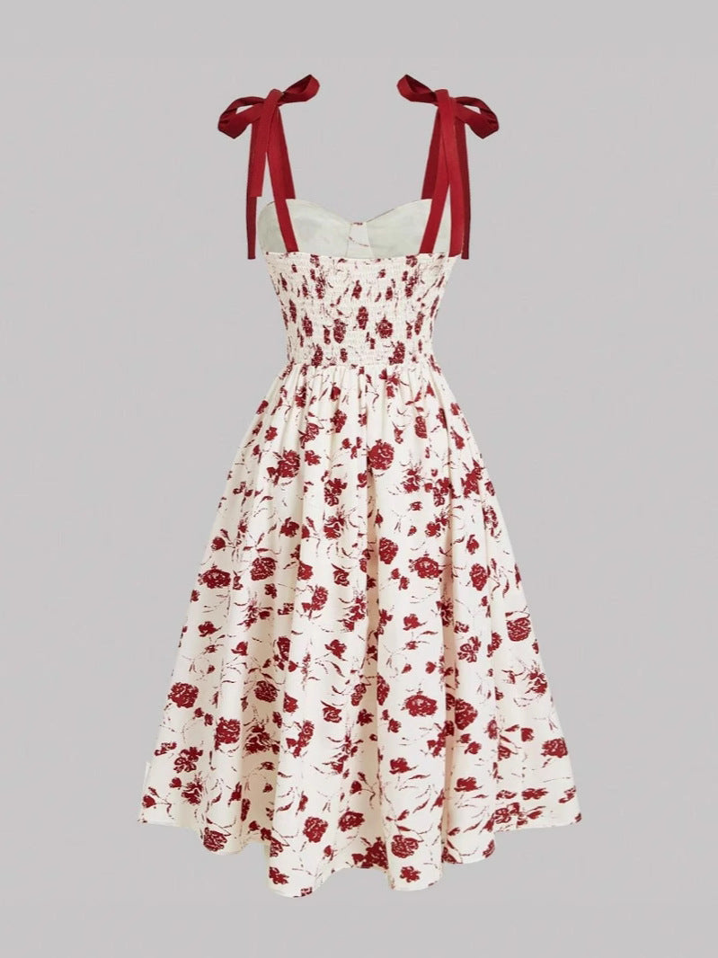 Floral Print Lace-up Shoulder Dress