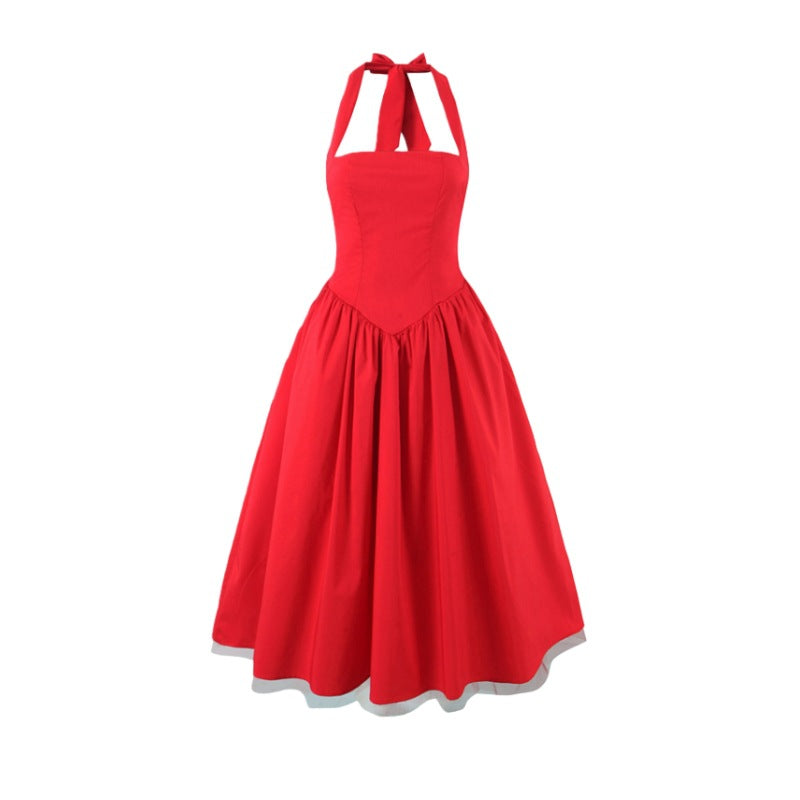 Backless Cross-Tie Halter Dress