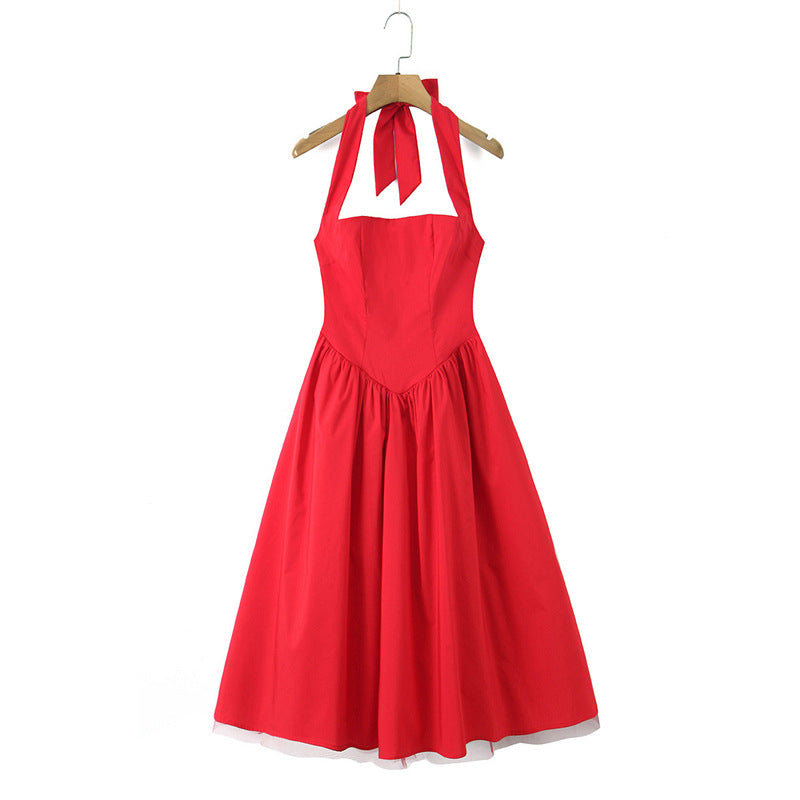 Backless Cross-Tie Halter Dress