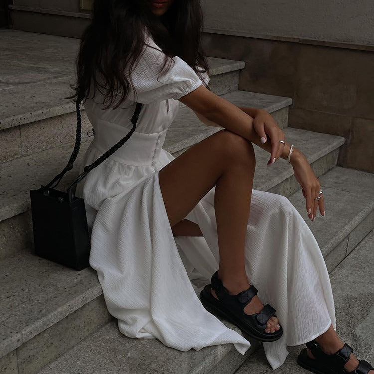 Bubble Sleeve Split Hem Dress