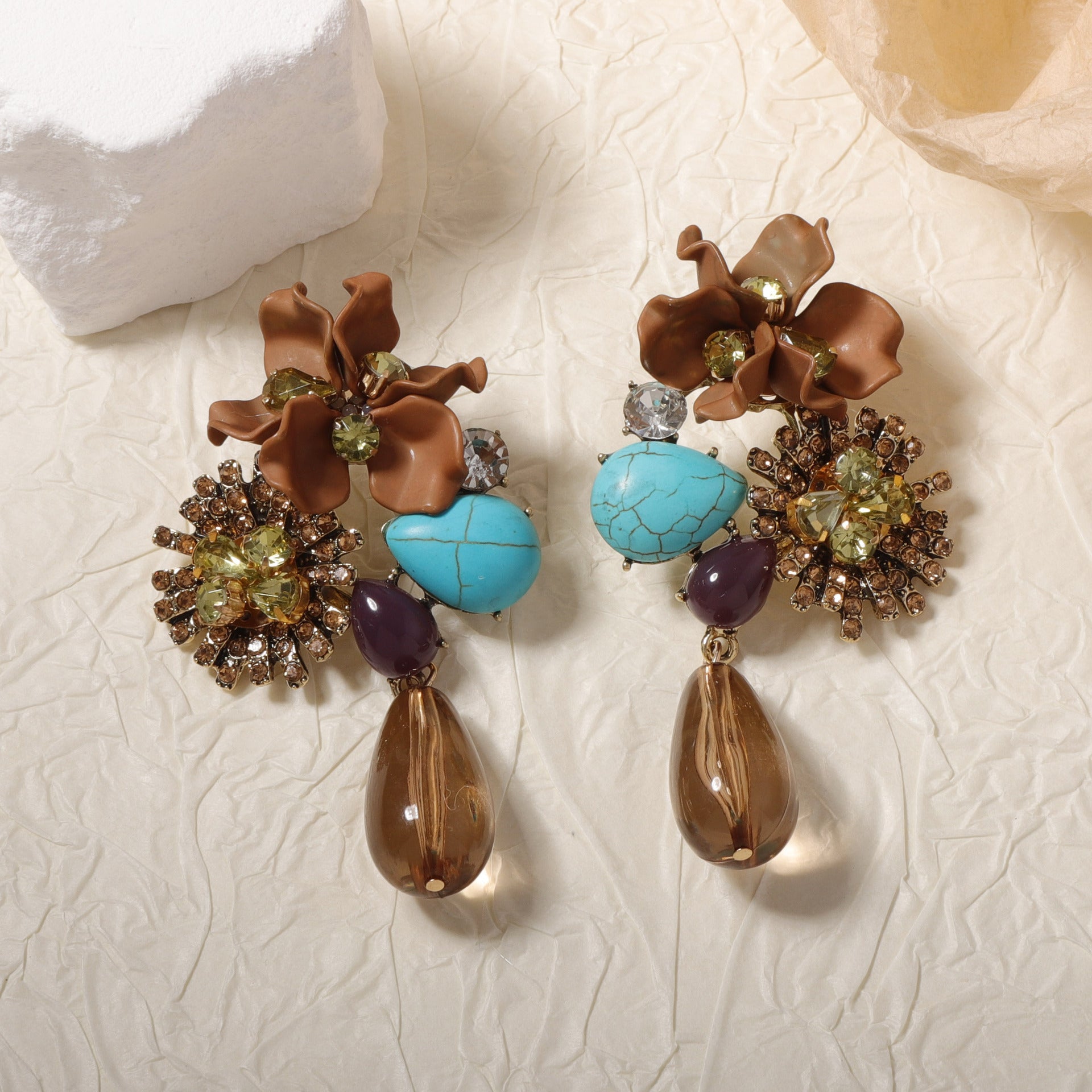 Retro Floral Drop Earrings