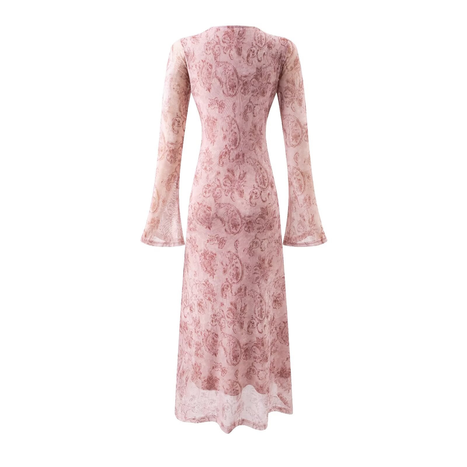 Elegant Trumpet Long-Sleeved Printed Dress