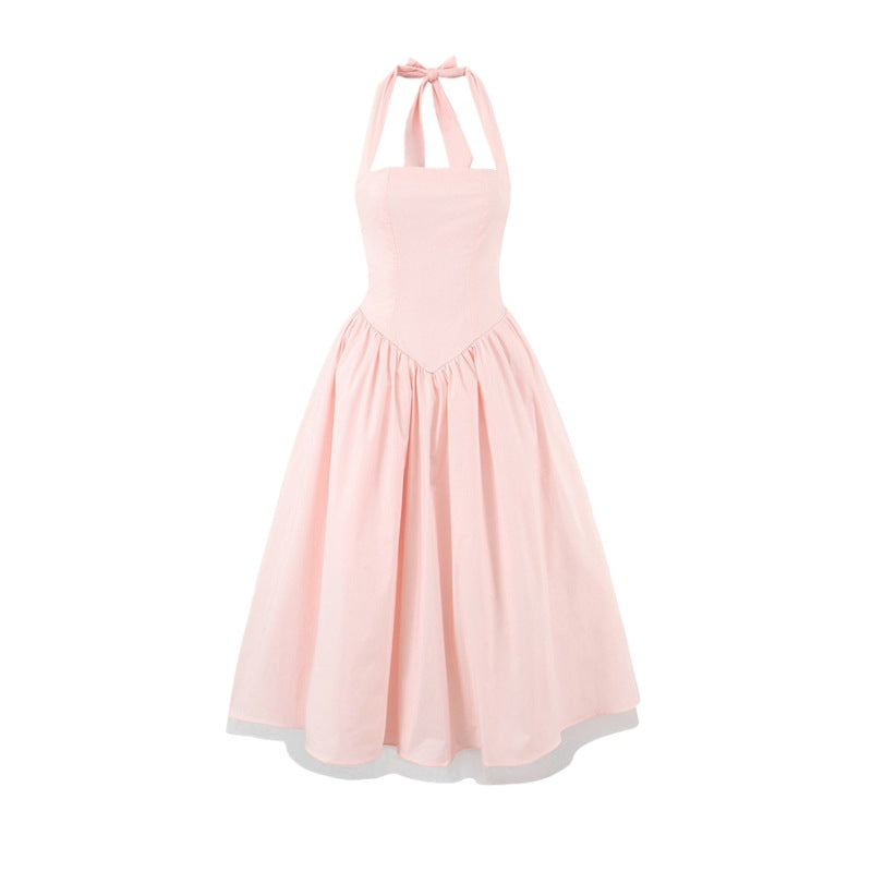 Backless Cross-Tie Halter Dress