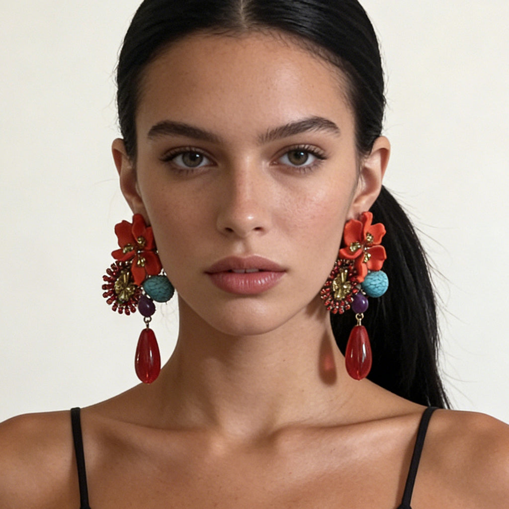 Retro Floral Drop Earrings